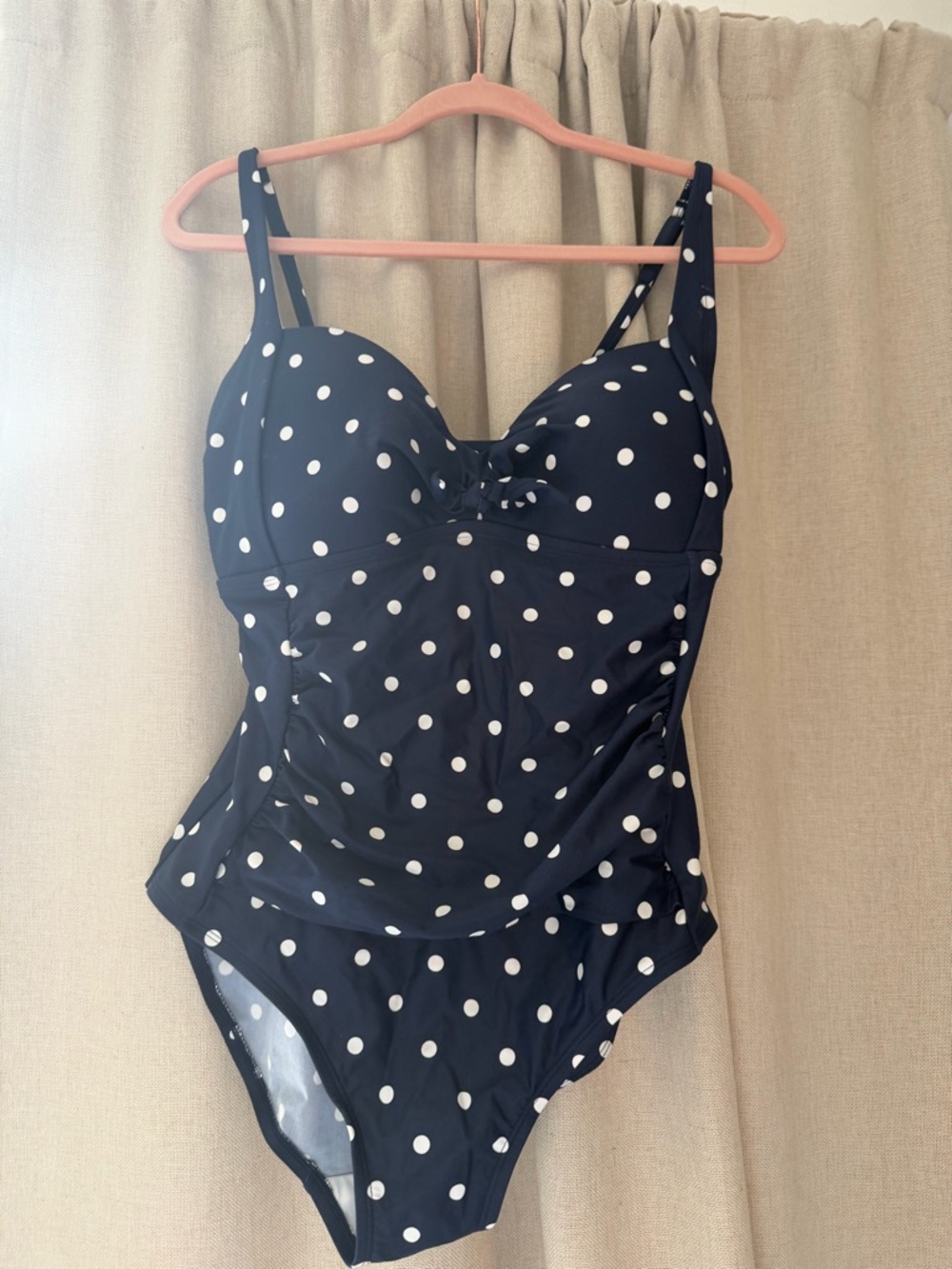 Kona Sol Navy and White Polka Dot One-Piece Swimsuit